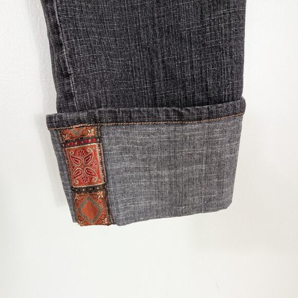 Y2K Cropped Jeans 14 Black Denim Capri Embroidered Boho Floral Ankle Tapestry - Picture 5 of 8